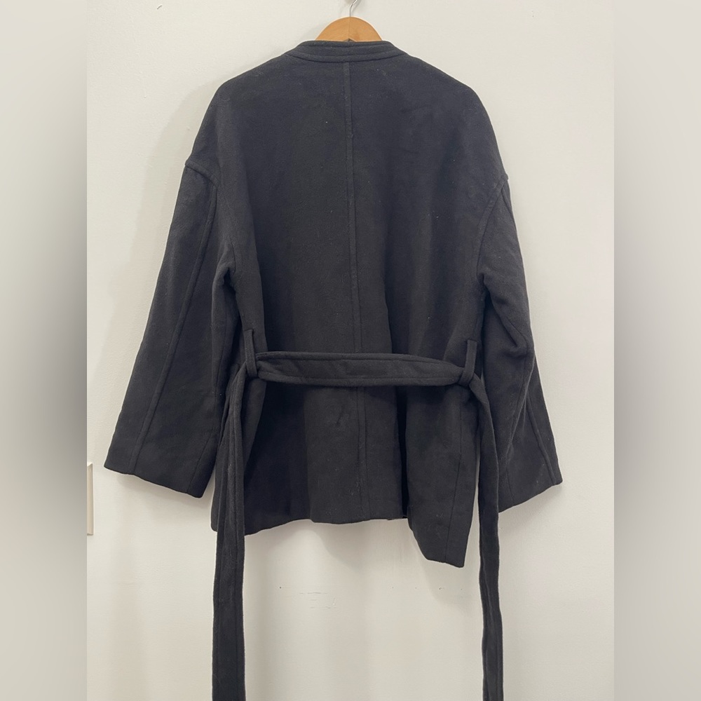 stunning Madewell black wool blend wrap coat winter fall xxl women jacket blazer - Picture 2 of 4
